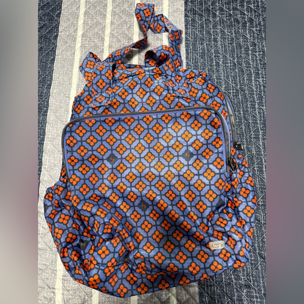 Lug Backpack with Blue and Orange Floral Design